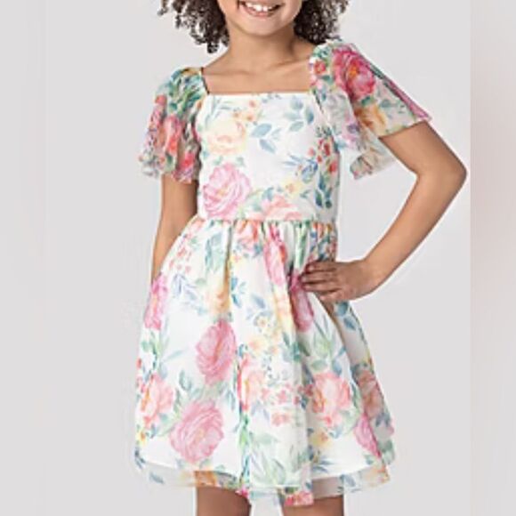 Rare editions floral flutter sleeve dress size 6 - Picture 1 of 7